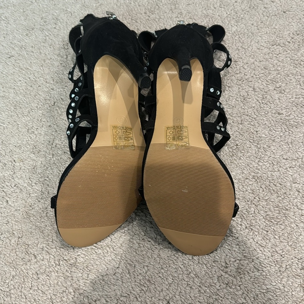 Black Velvet Rhinestone Heels - Picture 2 of 2